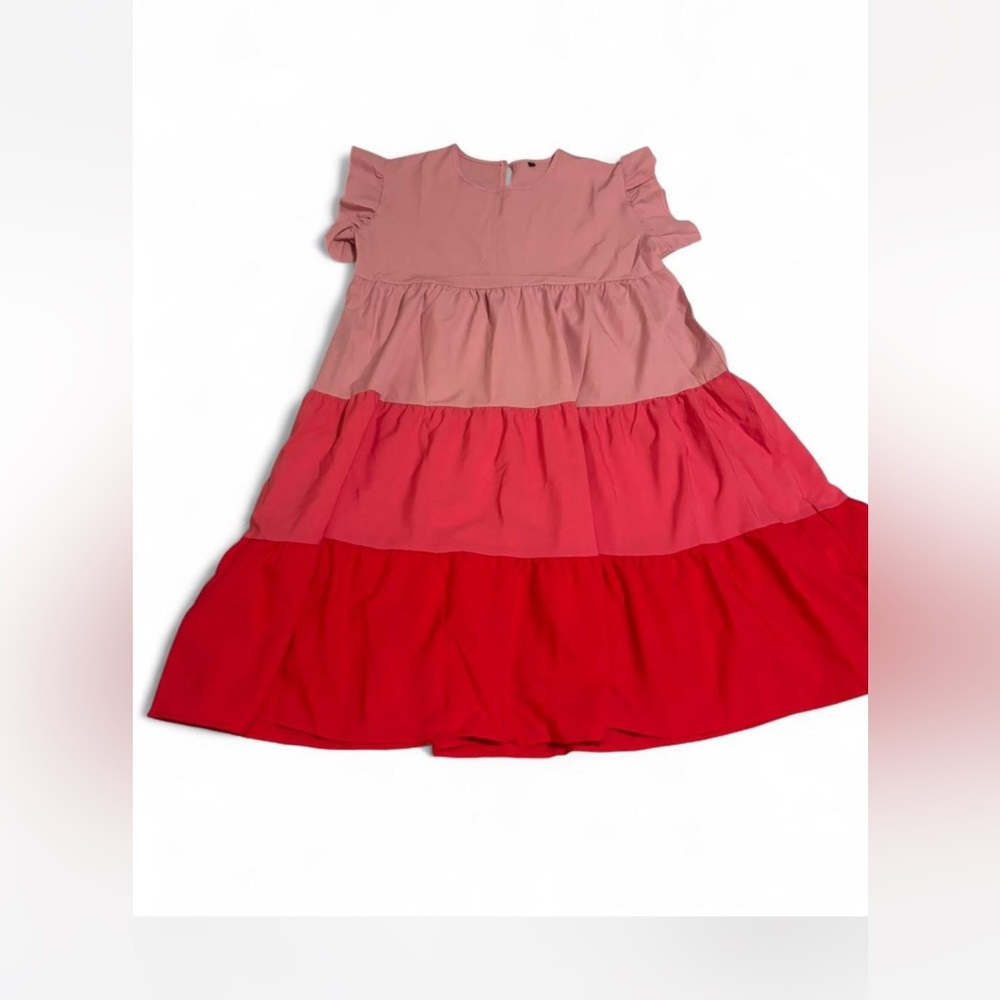 Tiered Dress in Pink colors sz S pullover babydoll ruffle short sleeve flowy
